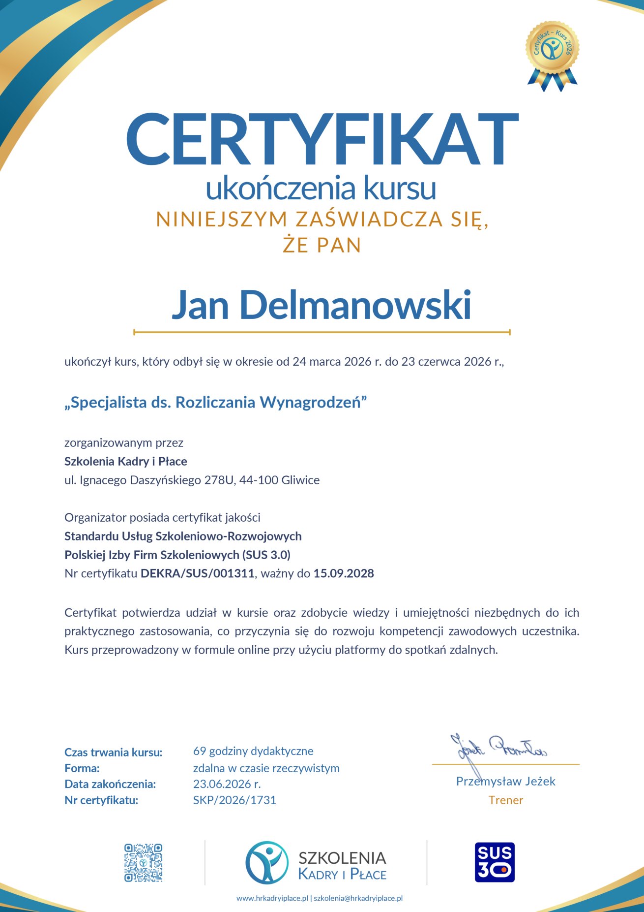 Certyfikat — Specjalista ds. Rozliczania Wynagrodzeń